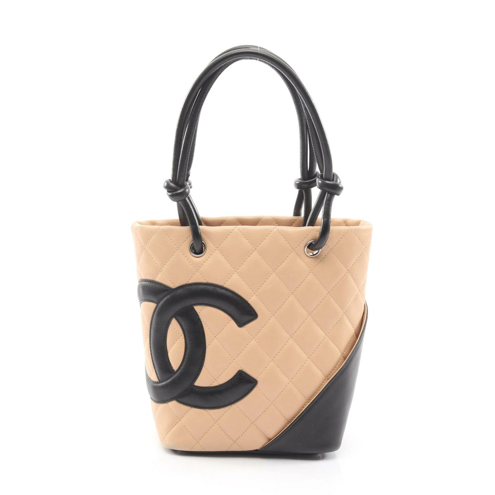 Chanel Cambon Tote Bag Leather Beige Black